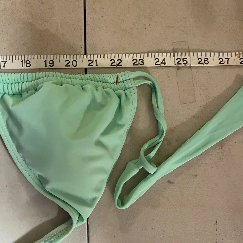 Mint Green Ruched Triangle Bikini Top | Adjustable Tie Back | Retro Y2K Swimwear